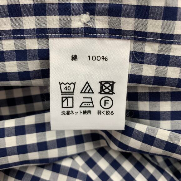 HITOYOSHI Size M Navy White Checkered Cotton Button Up Long Sleeve Shirt - Picture 4 of 5